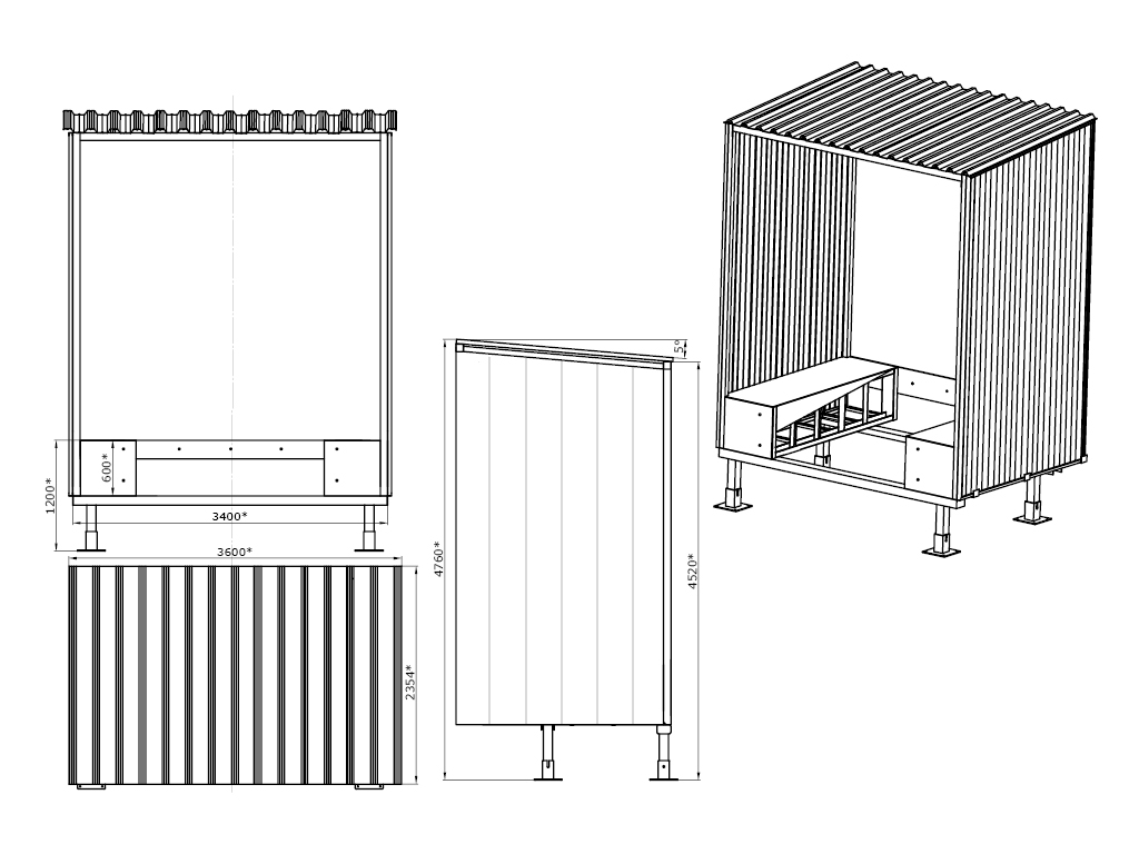 Модель тамбура DHOUS 90. Тамбур перегрузочный прямой (90°) стандартной серии под уравнительную платформу с поворотной и выдвижной аппарелью встроенного типа.